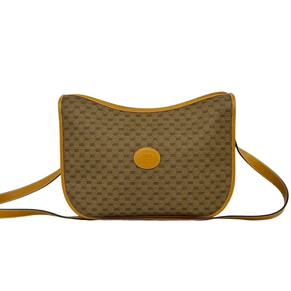 GUCCI Vintage Micro GG Logo Leather Shoulder Bag/Pouch, Brown, Item No. 29338